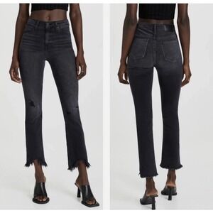 Jonathan Simkhai Women's 28 Black Wash High Rise Distressed Hem Crop Flare Jeans